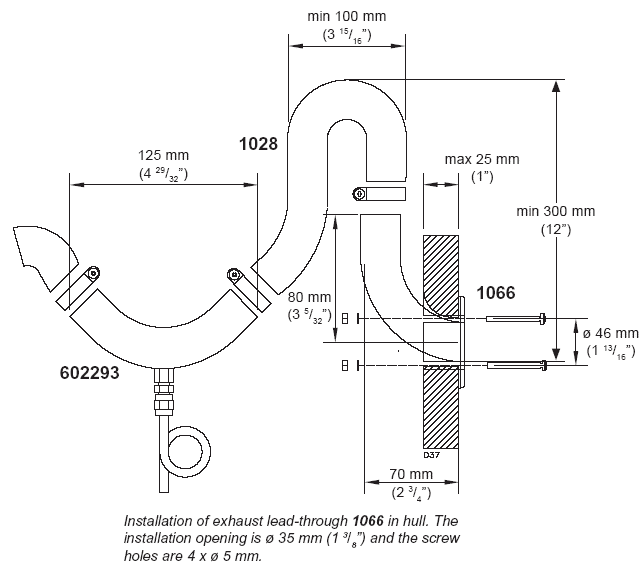 Exhaust hull fitting 1066 1 1066 install