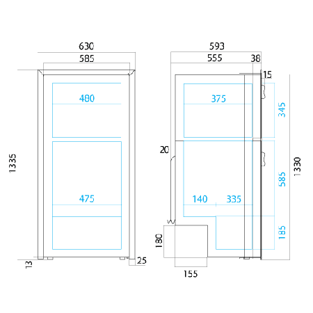 DP2600ix Ocean Steel fridge freezer 1 dimensions