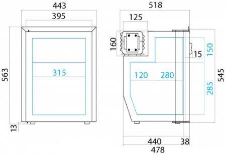 Vitrifrigo C51iX Ocean Steel Refrigerator 1 dimensions